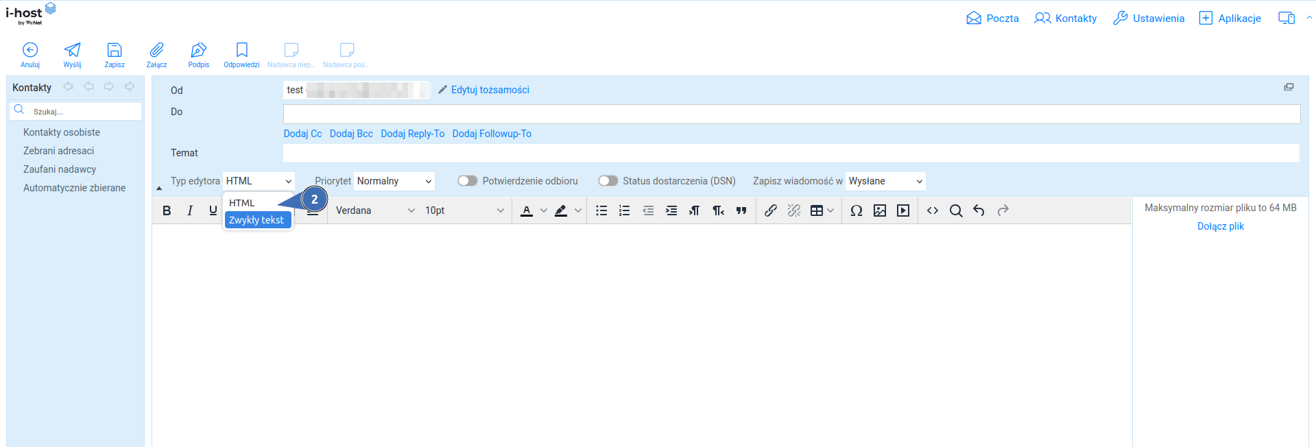 Jak wysłać wiadomość jako kod HTML? - Pomoc i-host.pl